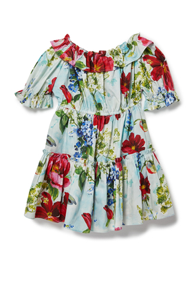 Garden-Print Poplin Midi Dress